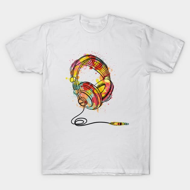 Colour Splash Headphones T-Shirt by Digster